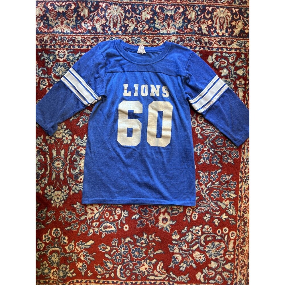 Vintage 80s Detroit Lions Jersey Youth M 10-12 Rawlings USA #60 Blue